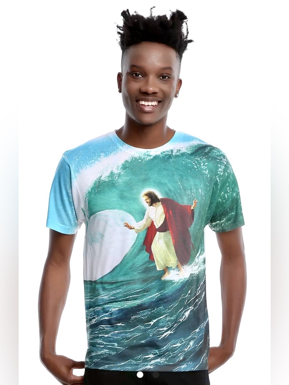 Goodie Two Sleeves(Surfs Up Jesus) Smooth Graphic Short Sleeve T-Shirt